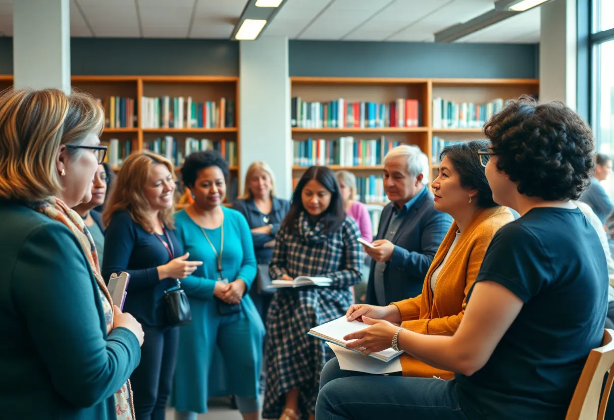 Community members sharing experiences at a Louisville library event for disability advocacy.