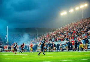 Players in action during a high school football game in Louisville