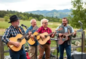 Mama Said String Band playing bluegrass music outdoors
