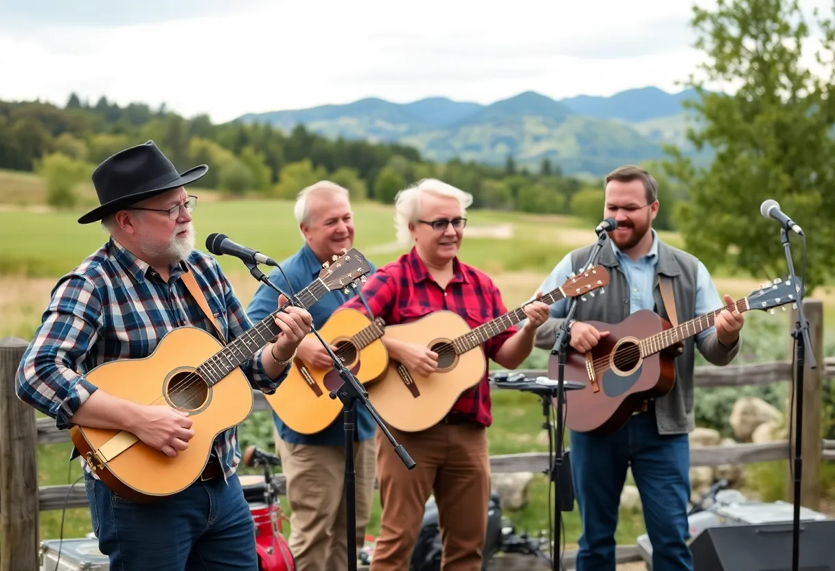 Mama Said String Band playing bluegrass music outdoors