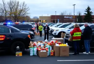 Nicholasville community members donating food during the Thanksgiving food drive event.