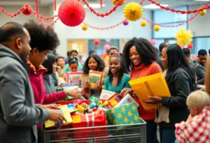 Community members participating in the Pack the Lobby toy drive