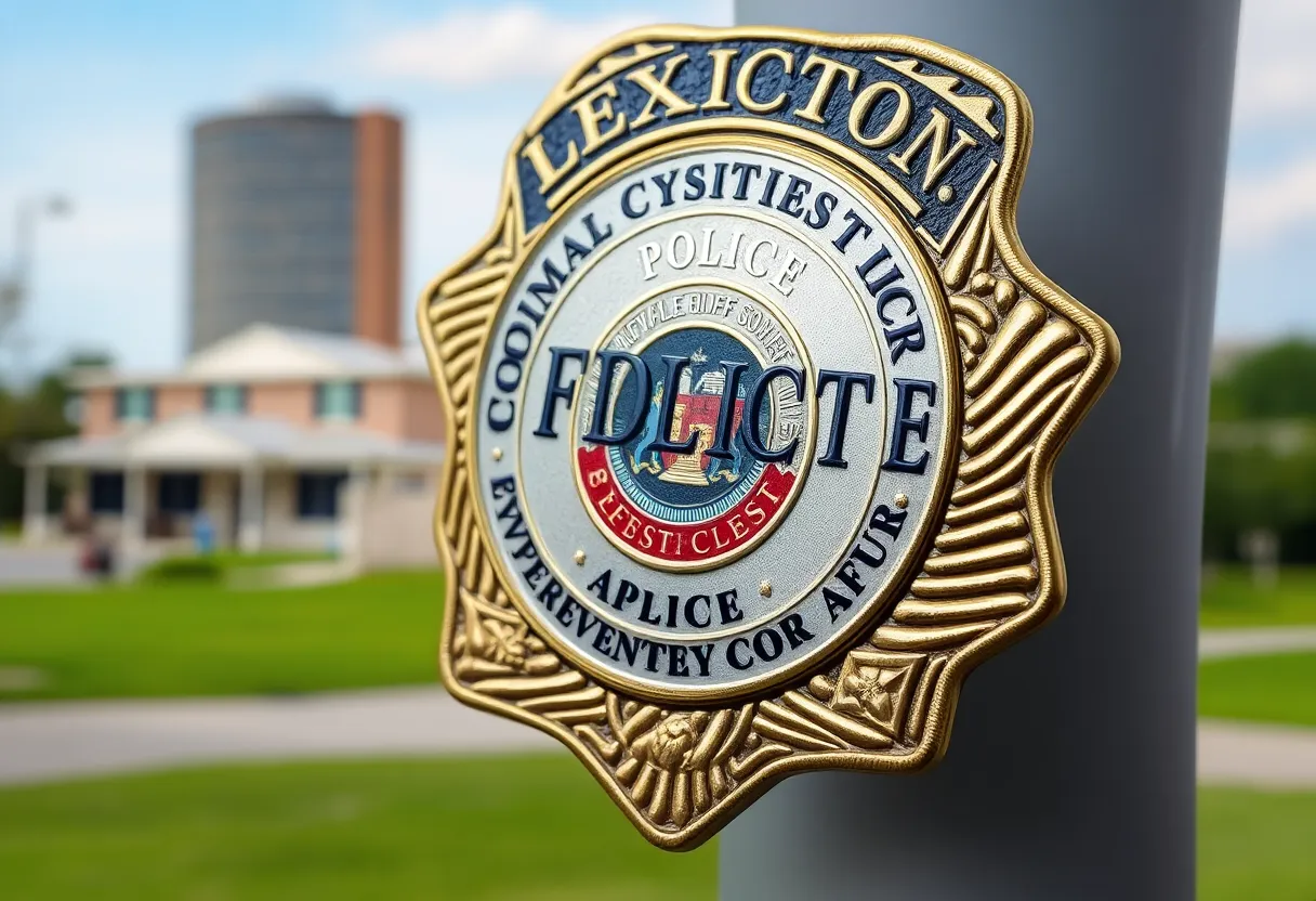 A police badge symbolizing crime prevention in Lexington, Kentucky.