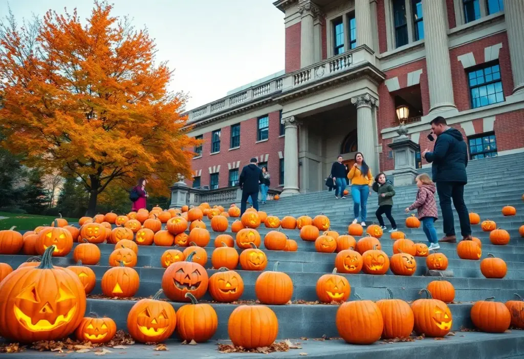 Carved pumpkins displayed during PumpkinMania at Transylvania University