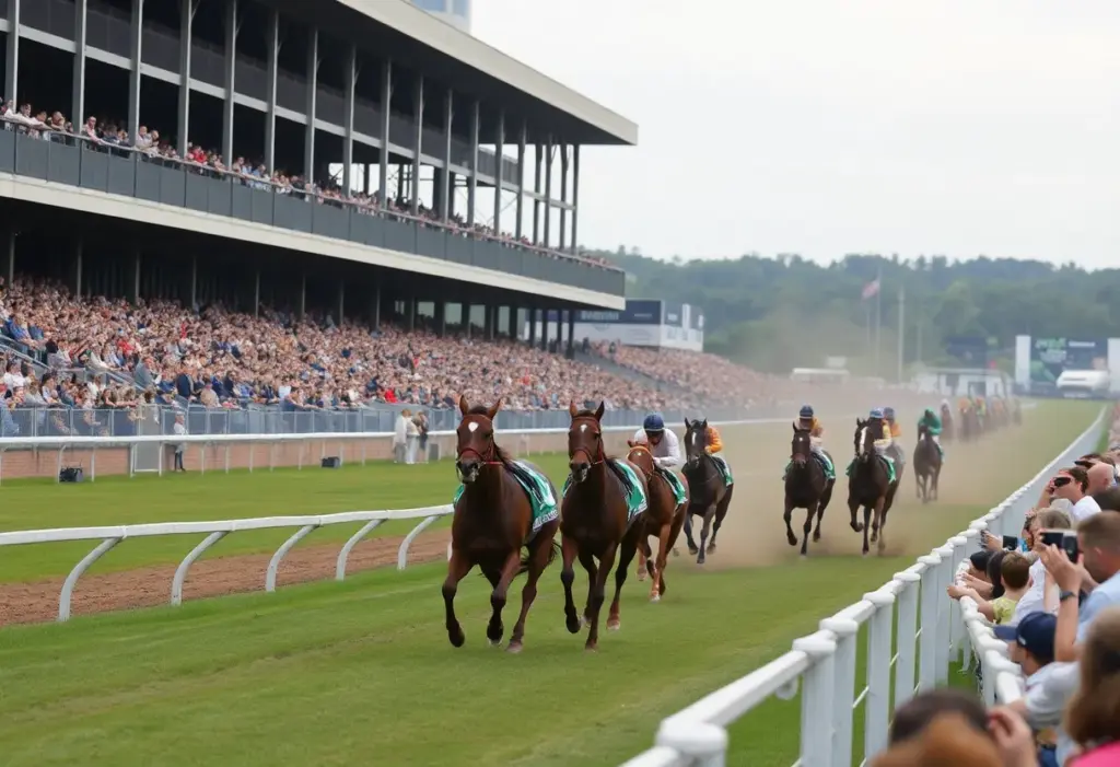 Horses racing in the River City Stakes at Churchill Downs