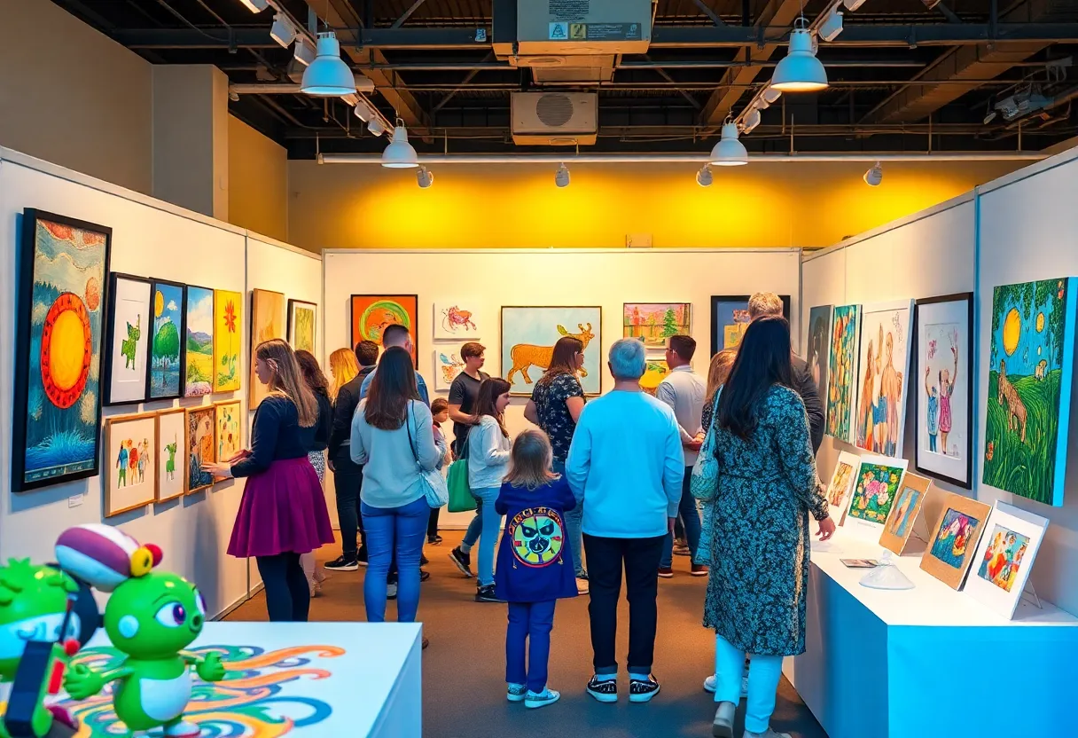 A sensory-friendly art show showcasing diverse artworks by local artists in a community setting.