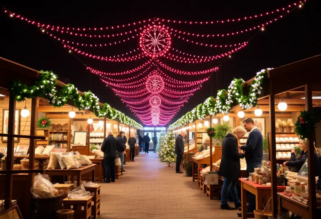 Holiday market in Somerset with local crafts and festive decorations.