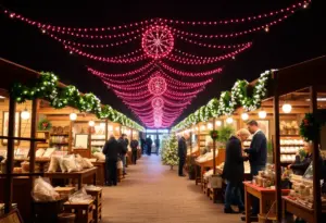 Holiday market in Somerset with local crafts and festive decorations.