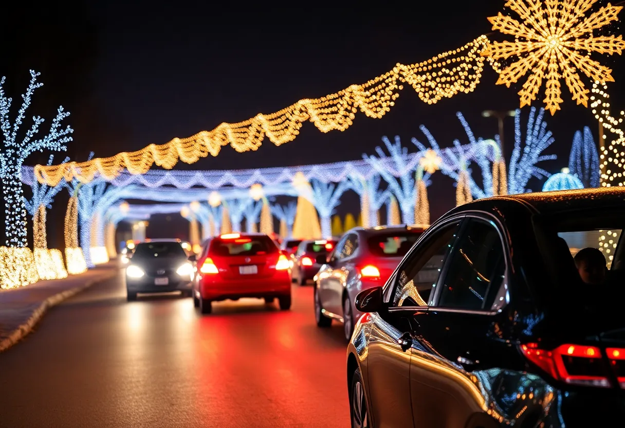 A drive-through display of twinkling lights at the Southern Lights Holiday Festival