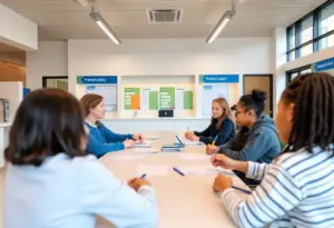 Students at Tates Creek High School using the on-campus banking center.
