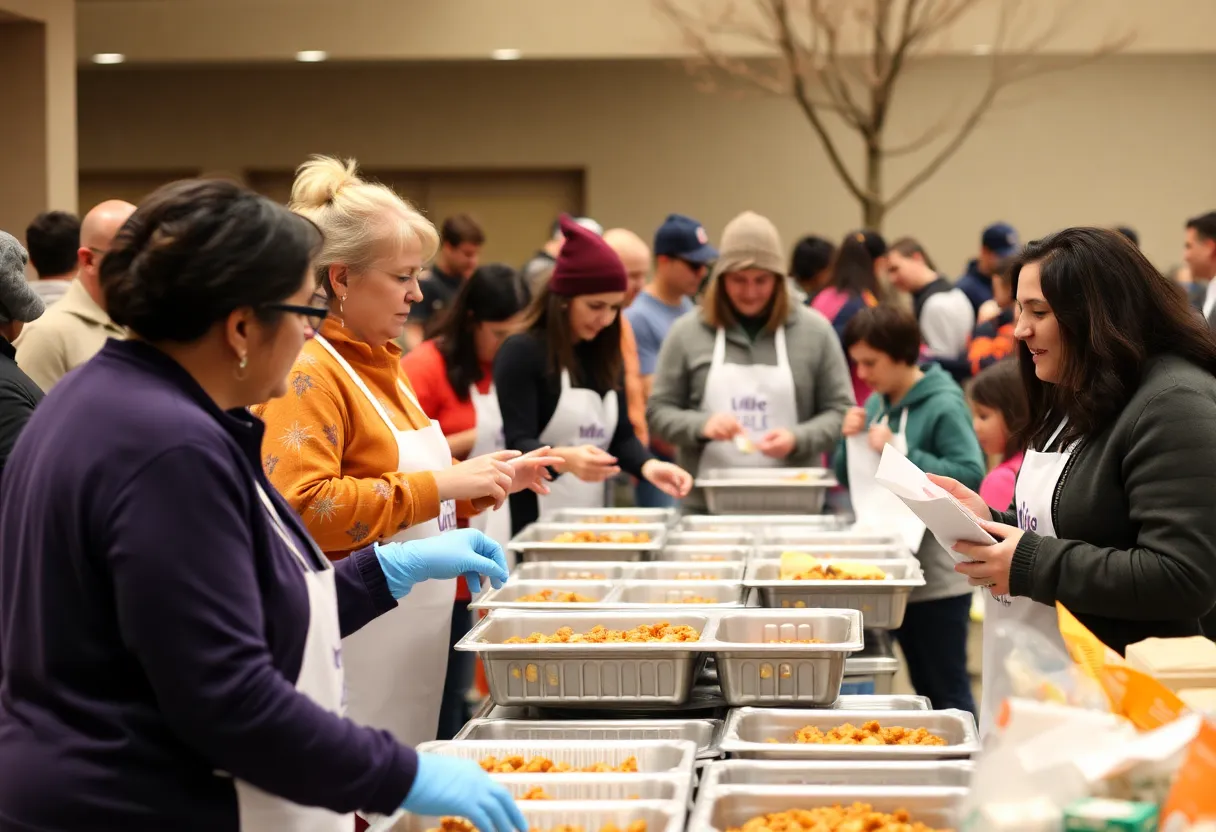 Volunteers preparing Thanksgiving meals at Sayre School in Lexington