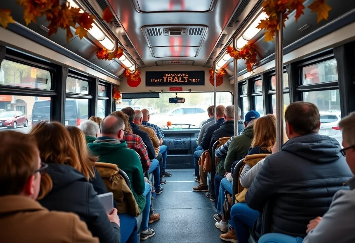 Lexington public transit bus full of passengers on Thanksgiving Day