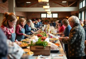Volunteers serving Thanksgiving meal at Salvation Army in Lexington