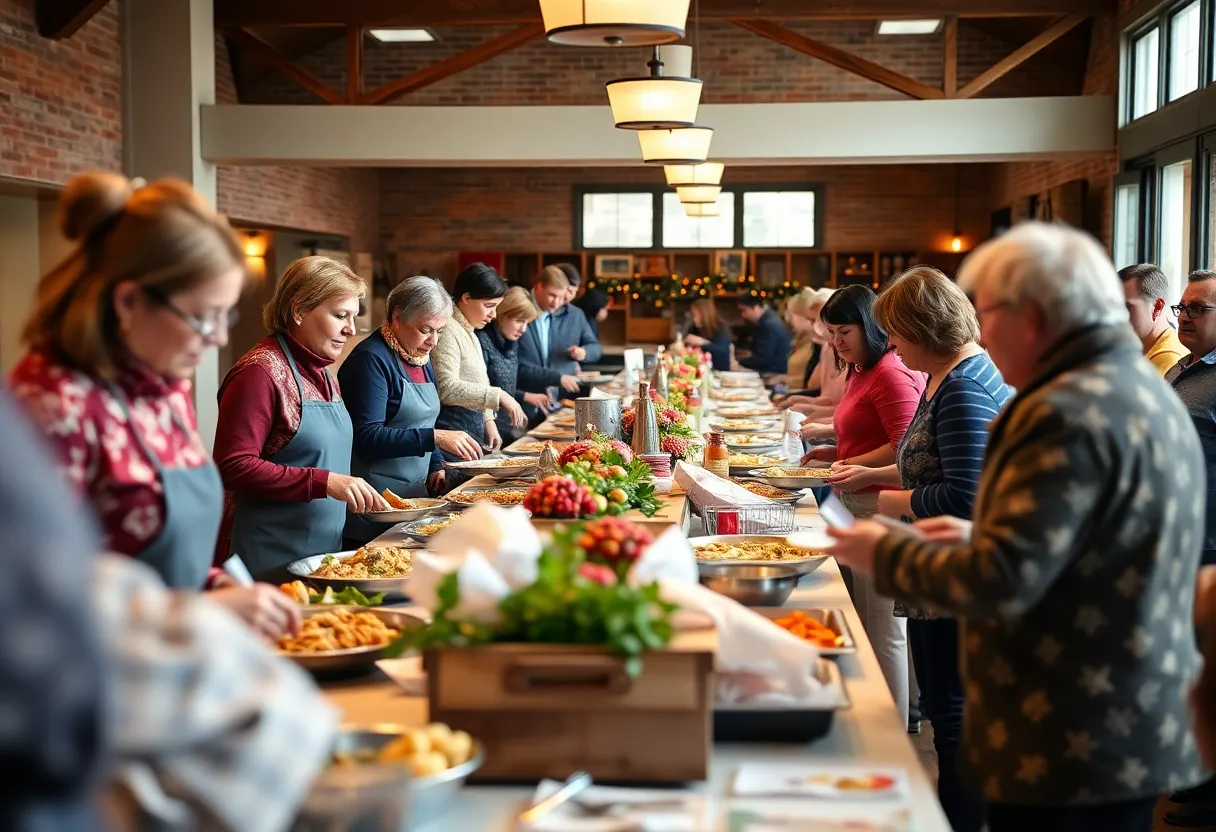 Volunteers serving Thanksgiving meal at Salvation Army in Lexington