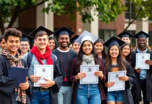 Student-athletes from the University of Kentucky celebrating graduation success.