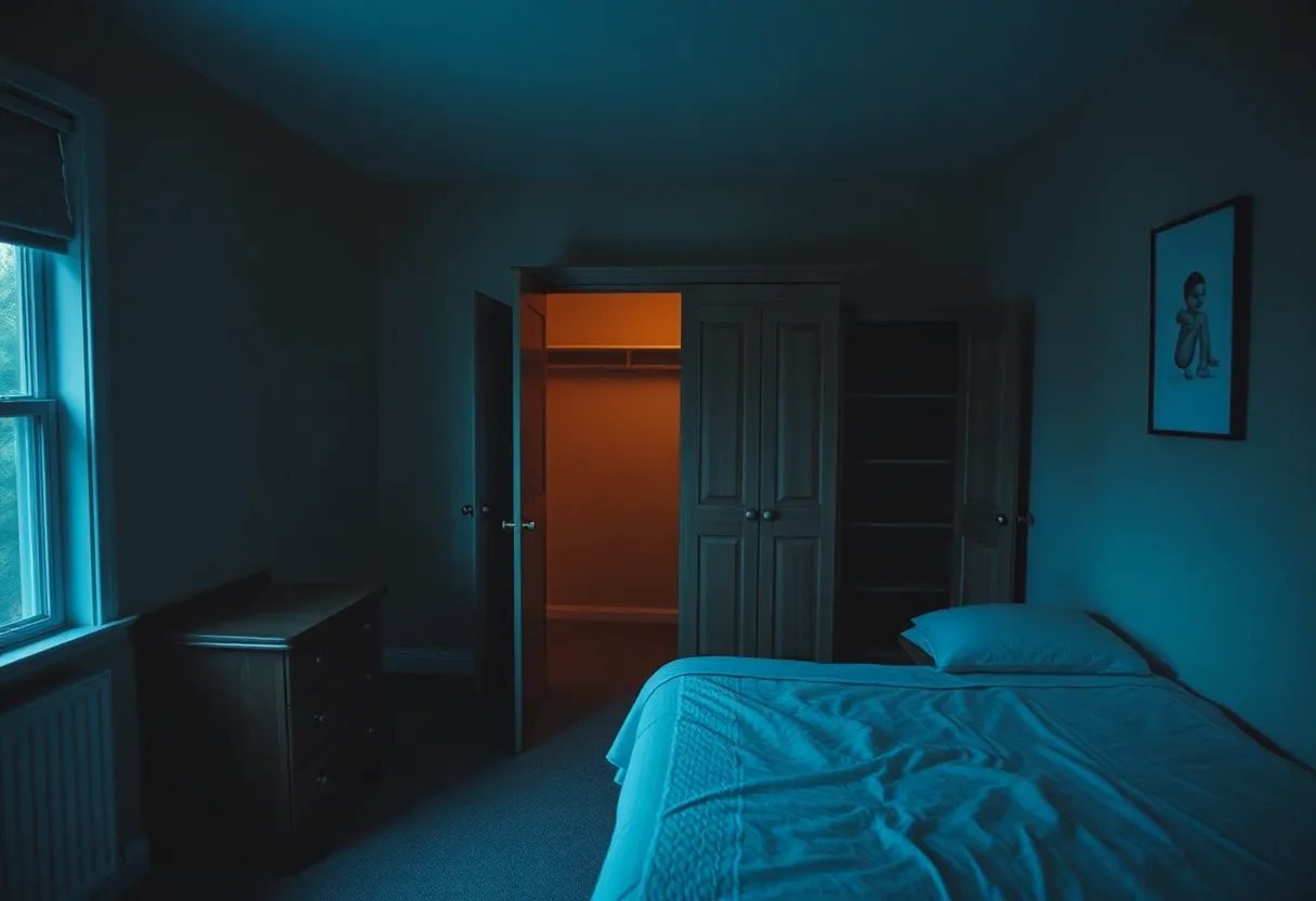 Empty college bedroom with closet