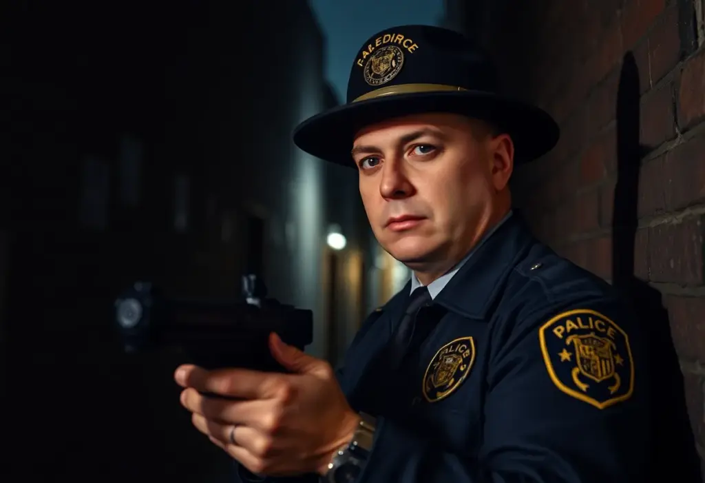 Law enforcement officer conducting an undercover operation focused on human trafficking prevention.