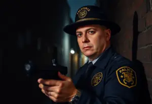 Law enforcement officer conducting an undercover operation focused on human trafficking prevention.