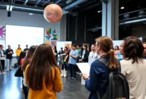 Students presenting ideas at the Fish Tank event