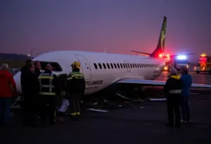 Scene of UPS cargo plane crash with emergency responders.