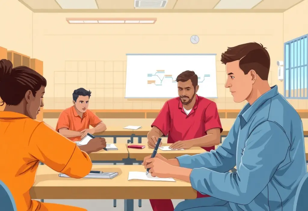 Inmates participating in vocational education program in a classroom setting
