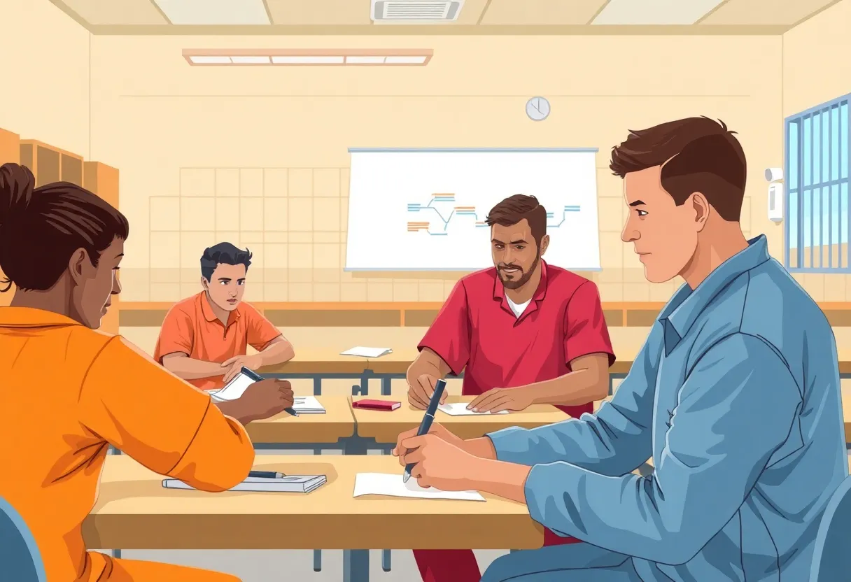 Inmates participating in vocational education program in a classroom setting