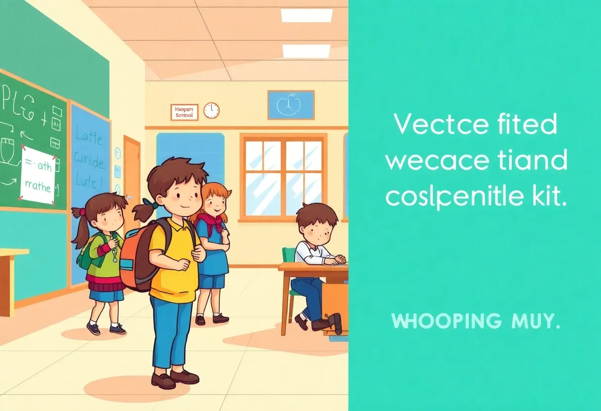 Children and a school setting with health awareness theme