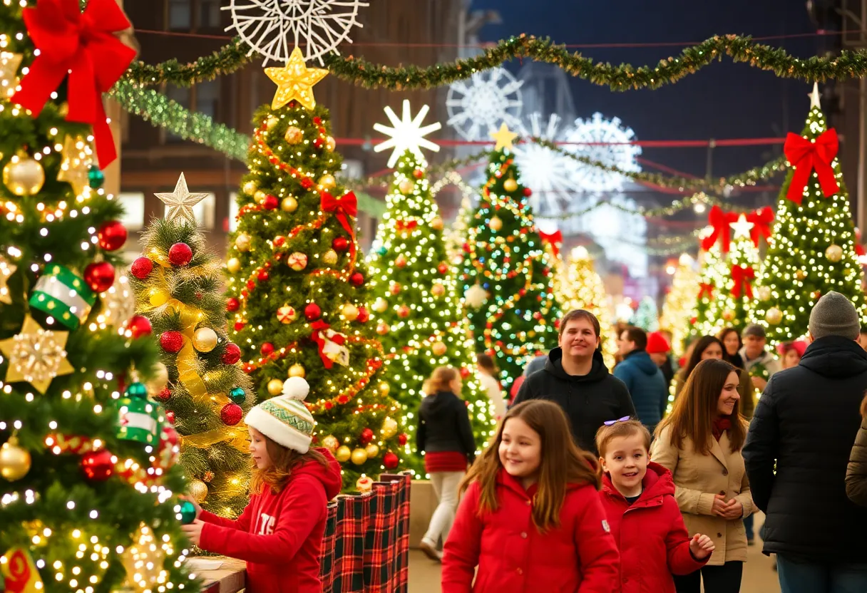 Community members admiring decorated Christmas trees at the Woodford County Festival of Trees