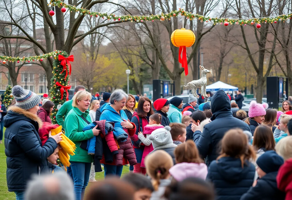 Community members gathering for a youth coat drive in Lexington.