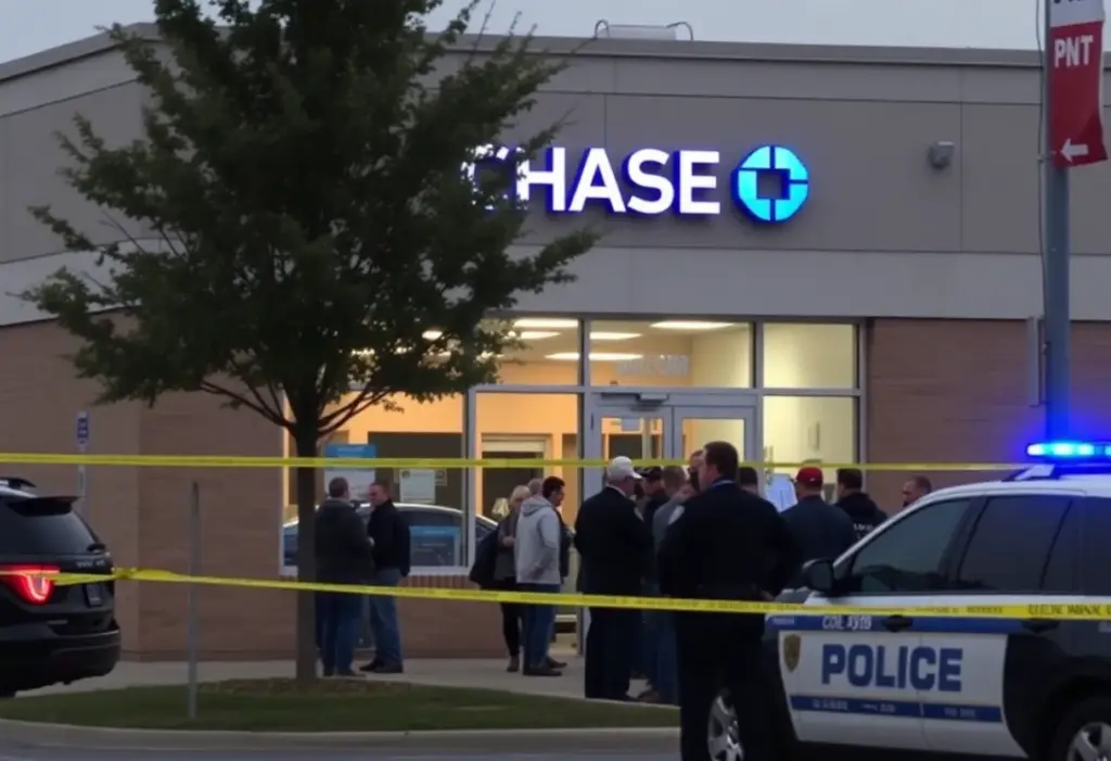 Scene of a bank robbery investigation at Chase Bank in Lexington, Kentucky.