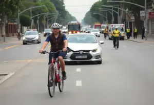 Scene of a bicyclist accident in Lexington with emergency responders