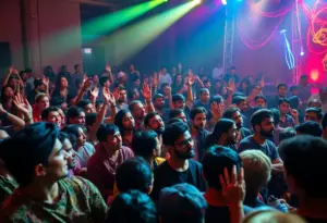 Crowd enjoying a Bloodywood concert.