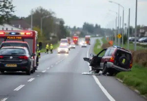 Emergency responders at a car accident scene on New Circle Road