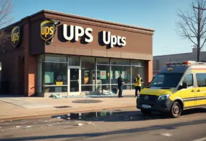 Damage caused by a car crash at a UPS store in Florence, Kentucky