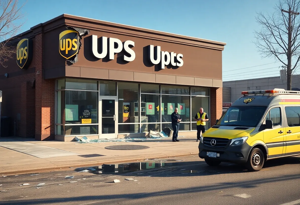 Damage caused by a car crash at a UPS store in Florence, Kentucky