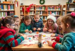 Children engaging in winter craft activities at the Lexington Public Library