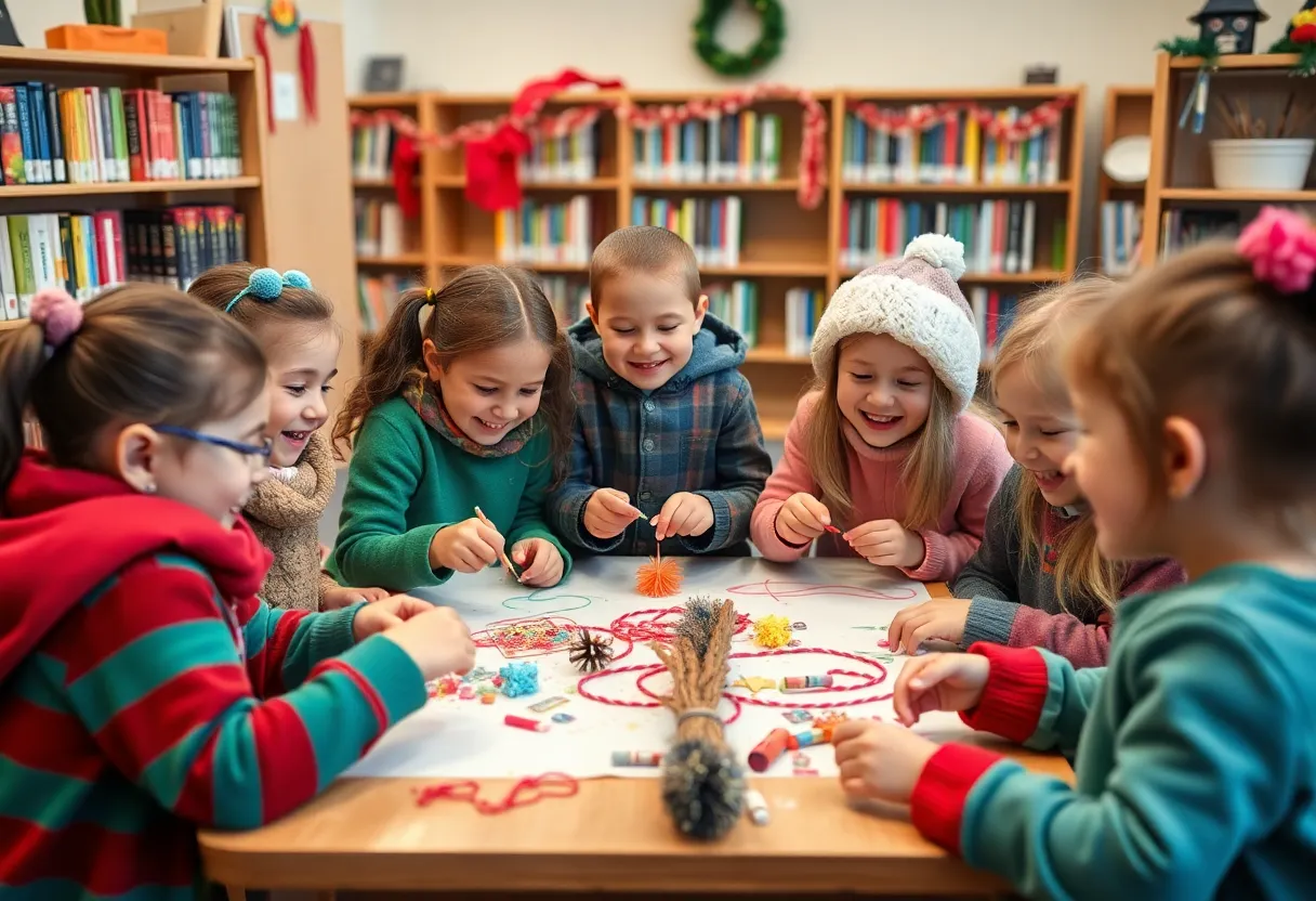 Children engaging in winter craft activities at the Lexington Public Library