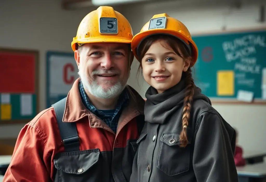 Coal miner and daughter at homecoming event