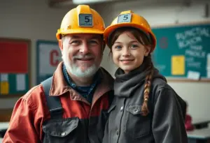 Coal miner and daughter at homecoming event