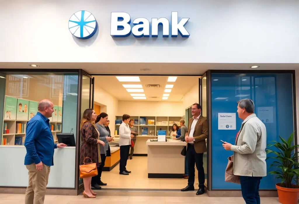 A community bank environment with customers and staff