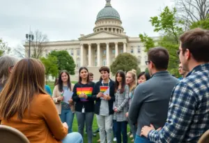 Diverse individuals discussing LGBTQ+ rights in Kentucky.