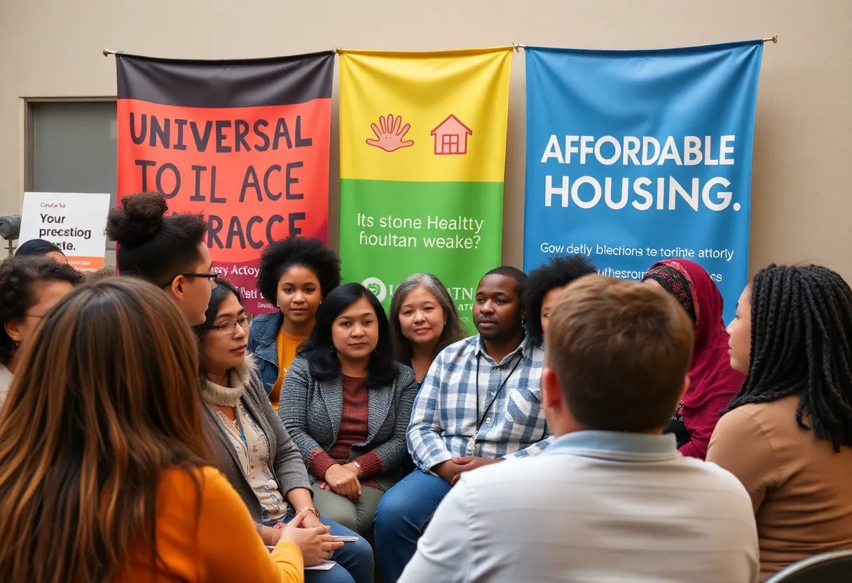 Community members discussing progressive policies