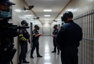 Image of security measures in place at a correctional facility to prevent contraband smuggling.