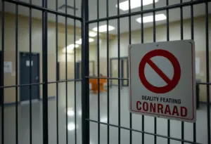 Warning sign against smuggling contraband in a jail