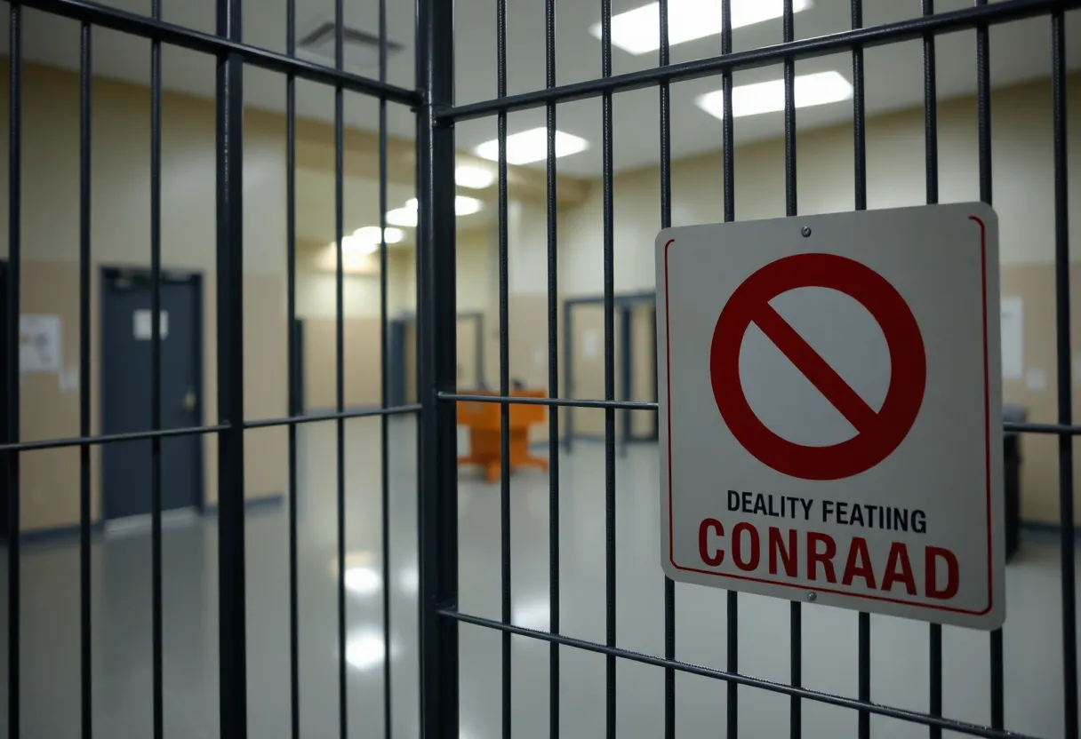 Warning sign against smuggling contraband in a jail