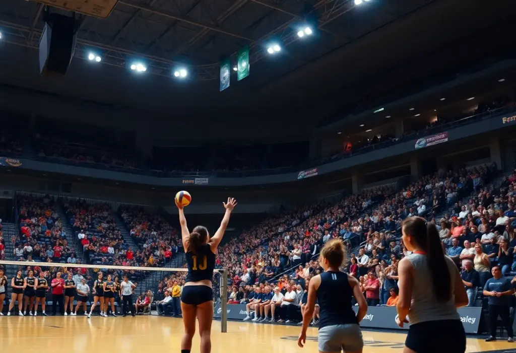 Creighton University volleyball team playing in a match against Arizona State.
