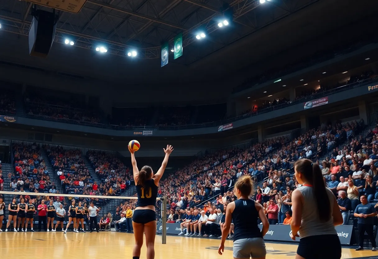 Creighton University volleyball team playing in a match against Arizona State.