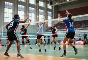 Creighton University volleyball team playing against Arizona State in a tournament match