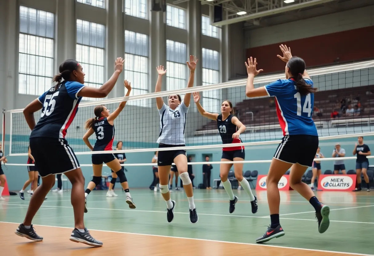 Creighton University volleyball team playing against Arizona State in a tournament match