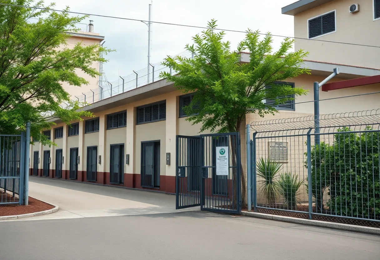 A view of a correctional facility indicating drug smuggling issues.